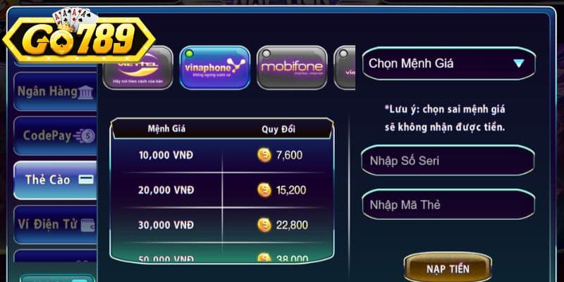 Dùng thẻ cào điện thoại di động để nạp tiền